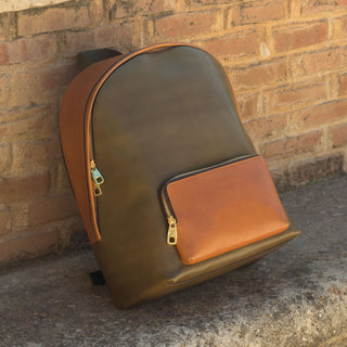 Olive & Cognac Leather Back Pack