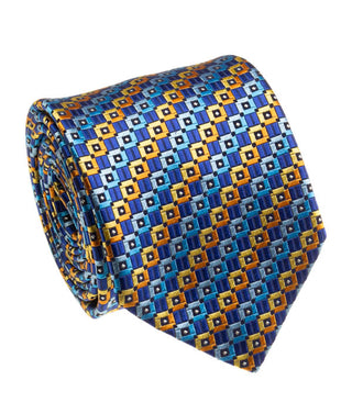Blue and Gold Geometric Tie
