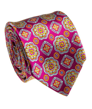 Fuchsia with Gold and Blue Tie
